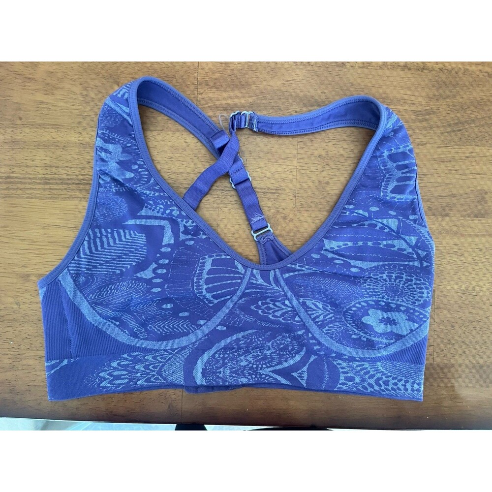 Athleta Women's Crisscross Strappy Sports Bra Size M Blue Pattern